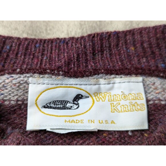Vtg Winona Knits 70% Shetland Wool Grey/Red/Blue Made in USA Sweater SZ: L - Picture 7 of 10